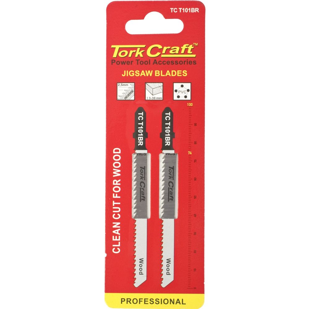 T-shank Jigsaw Blade Reverse Tooth 2.5mm 10tpi 100mm Wood 2pc